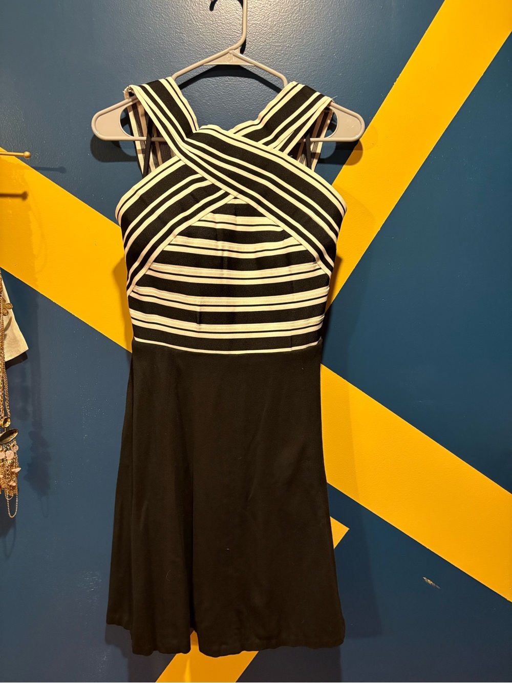 Anthropologie Maeve Black & White Crossover Mini Dress NWOT